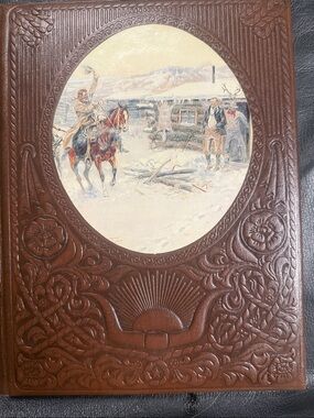 Brown Embossed Leather Home Accent with Winter Scene
